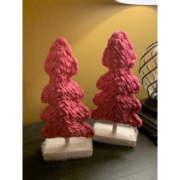 Thick Knit Trees Classic Pink Wood and Fabric Holiday Room Decor Set Of 2 - Picture 1 of 9